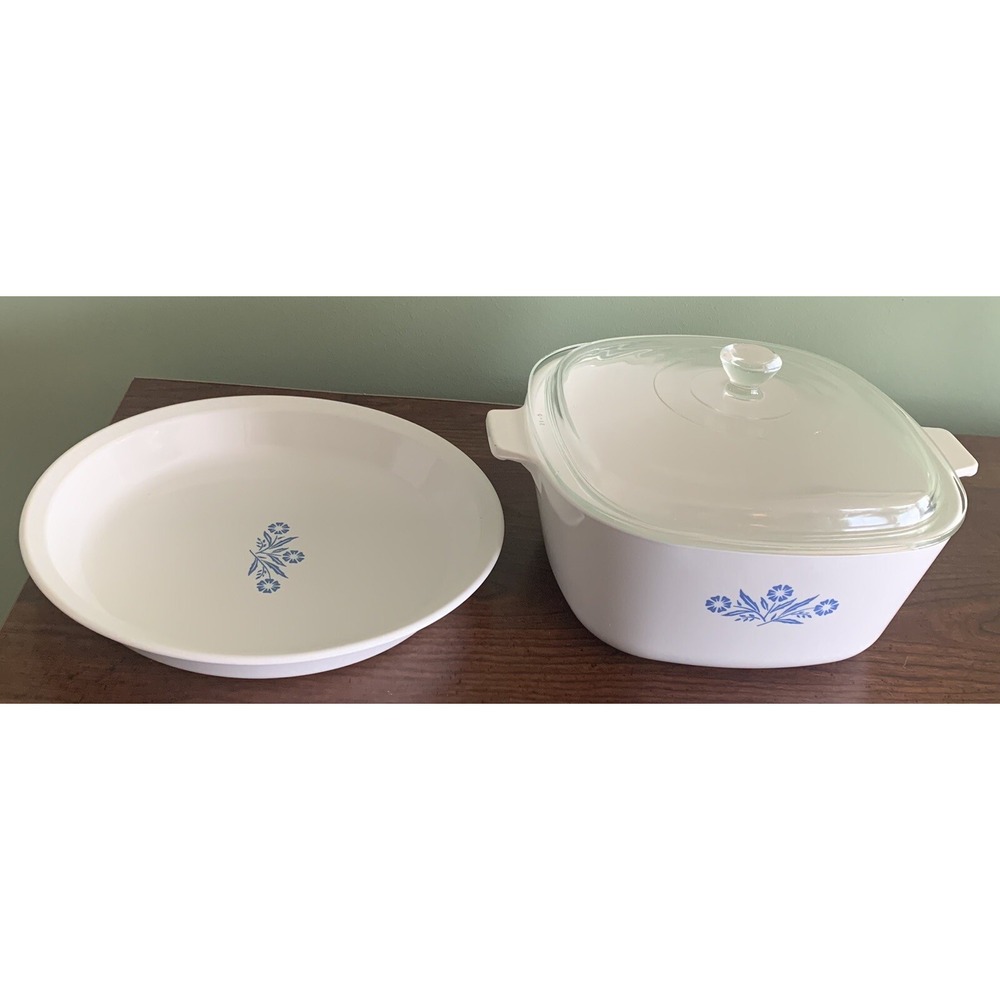 Vintage Corning Ware Blue Cornflower P-2 1/2-B Casserole Dish w/Lid &Baking Dish